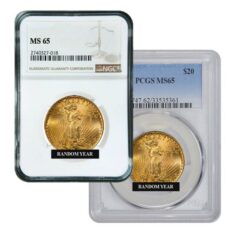 $20 MS-65 St. Gaudens Double Eagle Gold Coin (NGC or PCGS) – Random Year